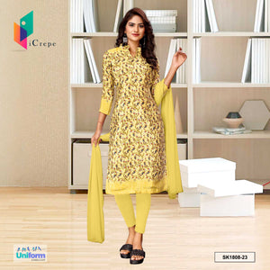 Cream Yellow Women's Premium Italian Silk Paisley Print Institutional Uniform Salwar Kameez