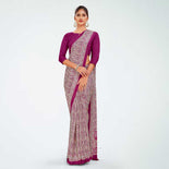 Wine Women's Premium Italian Silk Ikat Print Anganwadi Uniform Saree