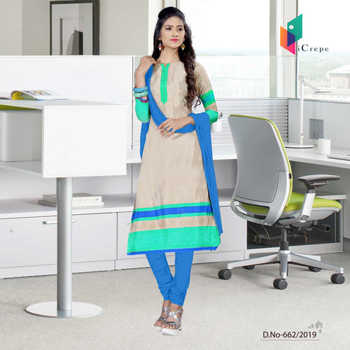 Off White And Blue Italian Crepe Silk Institute Uniform Salwar Kameez