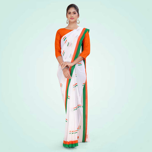 Tricolor Women's Premium Soft Georgette Patriotic Airline Uniform Sarees With Blouse Piece
