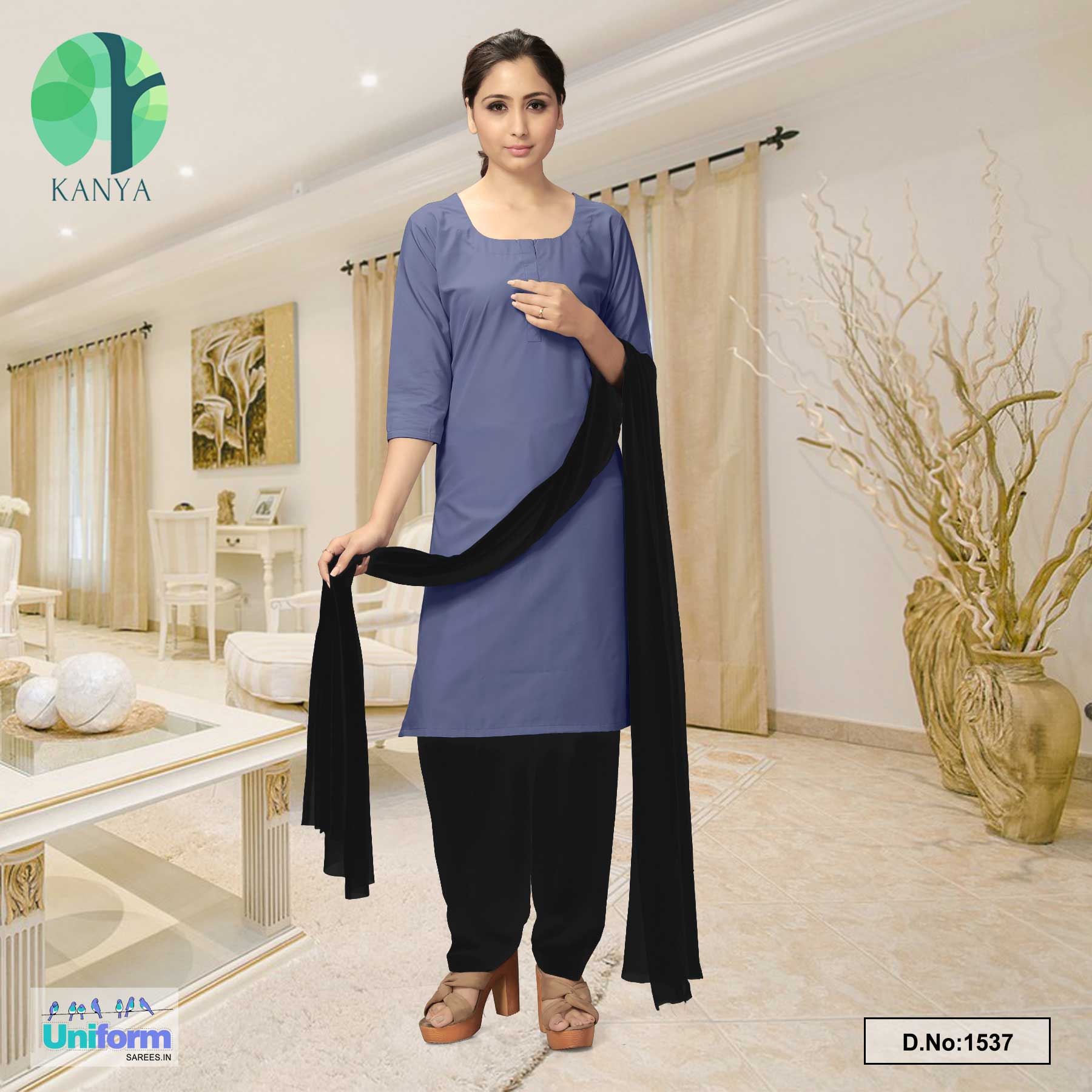 Dark Grey Black Women's Premium Poly Cotton Support Staff Uniform Salw Uniform Sarees Dark Grey Black Women's Premium Poly Cotton Support Staff Uniform Salw Uniform Sarees