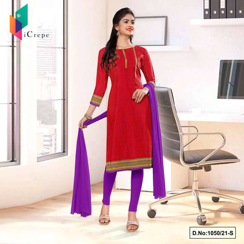 Dark Pink Lavender Paisley Print Premium Italian Silk Crepe Uniform Salwar Kameez For Front Office Staff