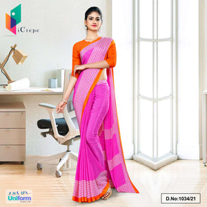 Dark Pink Orange Premium Italian Silk Crepe Saree For Showroom Uniform Sarees