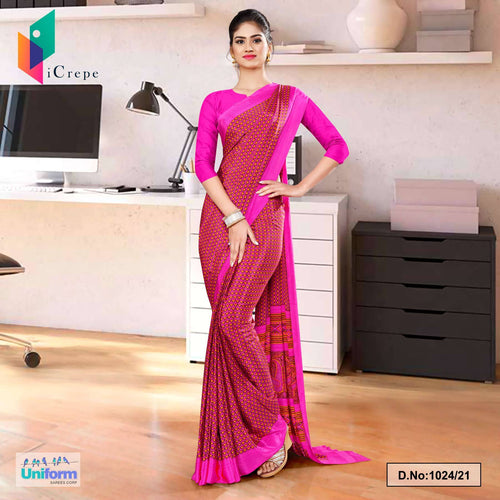Dark Pink Small Print Premium Italian Silk Crepe Saree For Hotel Uniform Sarees