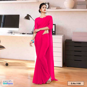 Dark Pink Soft Georgette Plain Uniform Sarees For Hospital Staff