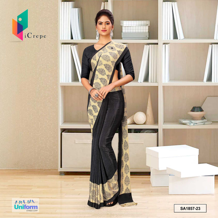 Dark Gray Women's Premium Italian Silk Fancy Print Uniform Sarees With Blouse Piece for Hospitals
