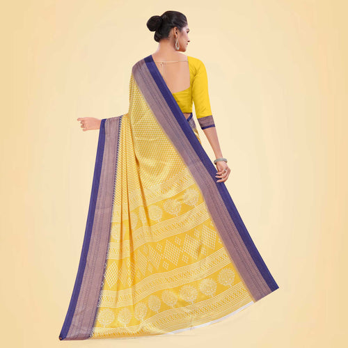 Aqua Green and Crimson Pink Women's Premium Silk Chiffon Small Butty College Uniform Saree