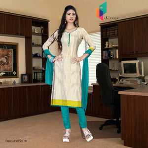 Off White And Green Women's Premium Italian Crepe Silk College Uniform Salwar Kameez