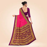 Rani Pink and Purple Women's Premium Italian Silk Plain Gaala Border Institution Uniform Saree