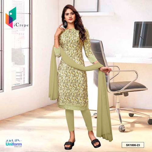 Dusty Olive Women's Premium Italian Silk Paisley Print Front Office Uniform Salwar Kameez