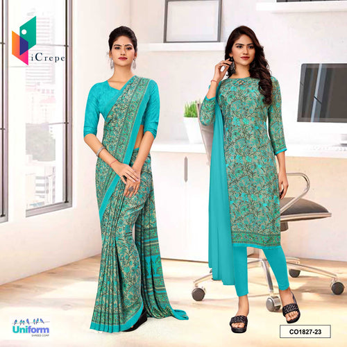 Dusty Sea Green Women's Premium Italian Silk Paisley Print Uniform Saree Salwar Combo for Hospital Nurse