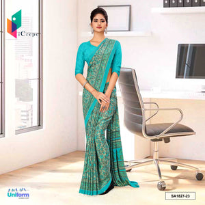 Dusty Sea Green Women's Premium Italian Silk Paisley Print Uniform Sarees With Blouse Piece for Hospital Nurse