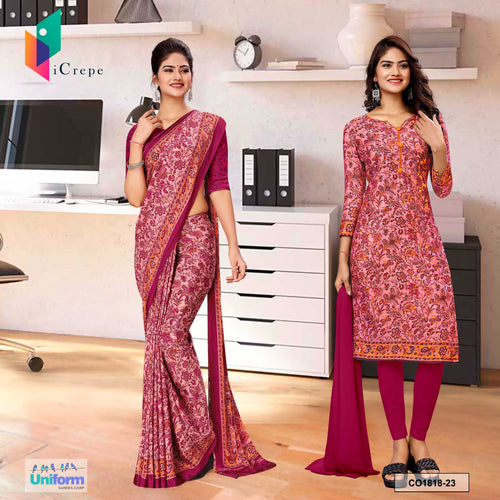 Dusty Wine Women's Premium Italian Silk Paisley Print Hospital Uniform Saree Salwar Combo