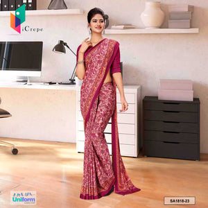 Dusty Wine Women's Premium Italian Silk Paisley Print Hospital Uniform Sarees With Blouse Piece