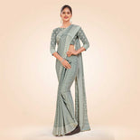 Beige Women's Premium Silk Chiffon Small Butty Housekeeping Uniform Saree