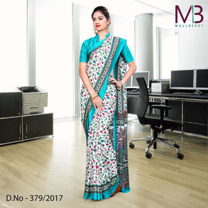 Green And Cream Mulberry Silk Uniform Saree