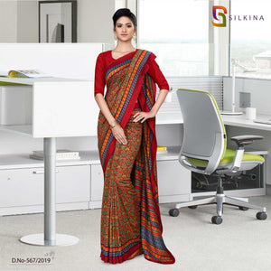 Off White With Maroon Border Silk Georgette School Uniform Sarees