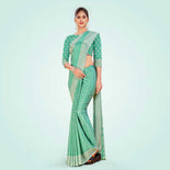 Green Women's Premium Silk Chiffon Small Butty School Teacher Uniform Saree