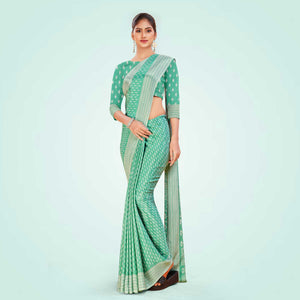 Green Women's Premium Silk Chiffon Small Butty School Teacher Uniform Saree