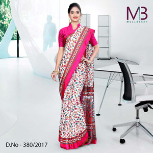 Blue, Cream And Pink Mulberry Silk Uniform Saree