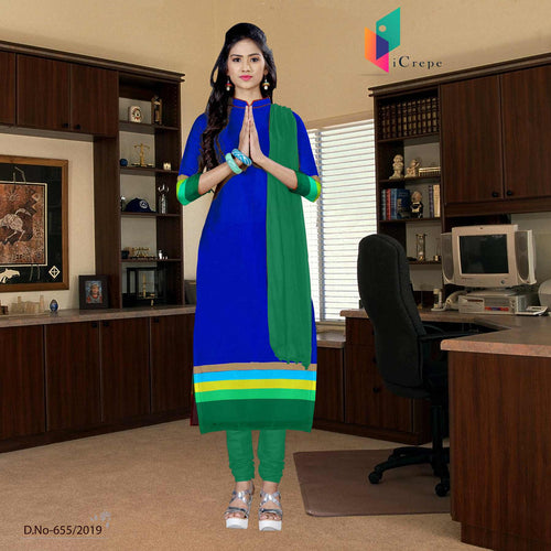 Blue And Green Italian Crepe Silk Showroom Uniform Salwar Kameez