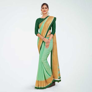 Pistachio and Botlle Green Women's Premium Manipuri Cotton Plain Gaala Border Office Uniform Saree