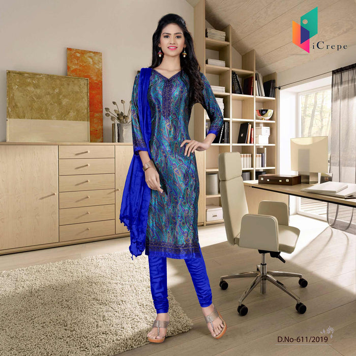 Turquoise And Blue Italian Crepe Silk College Uniform Salwar Kameez