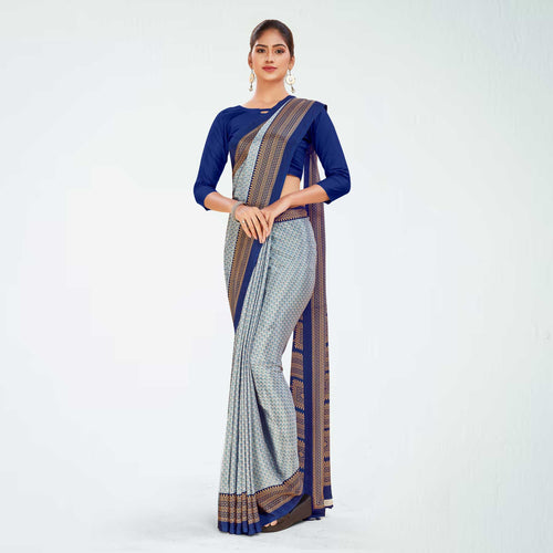 Blue and Navy Blue Women's Premium Silk Chiffon Small Butty School Uniform Saree