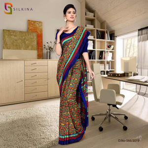 Black Plain Border Premium Polycotton Raw Silk Saree For Jewellery Sho– Uniform  Sarees