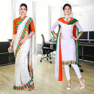 Tricolour Border Georgette Tiranga Uniform Sarees Salwar Combo for Independence Day
