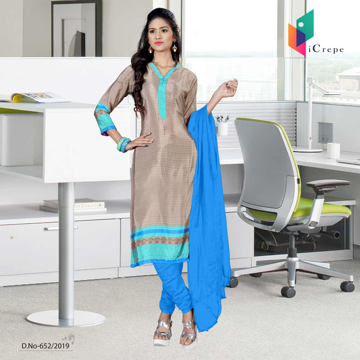 Beige And Blue Italian Crepe Silk Institute Uniform Salwar Kameez
