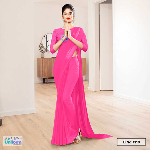 Fuschia Pink Soft Georgette Plain Uniform Sarees For School Teachers