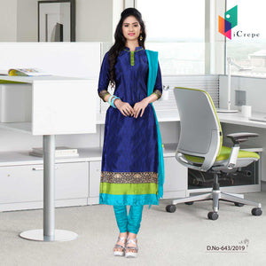 Dark Blue And Green Italian Crepe Silk Hospital Uniform Salwar Kameez