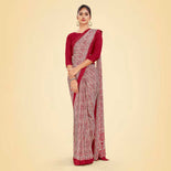 Wine Women's Premium Italian Silk Ikat Print Anganwadi Uniform Saree