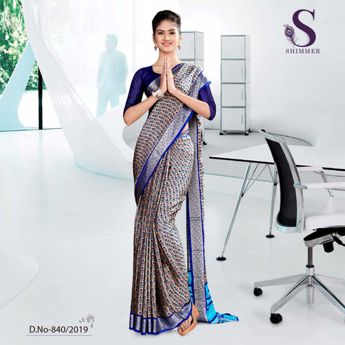 Grey And Blue School  Shimmer Uniform Sarees