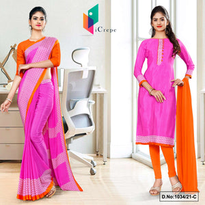 Dark Pink Orange Women's Premium Italian Silk Eyecatchers Uniform Sarees Salwar Combo For Showroom Uniform