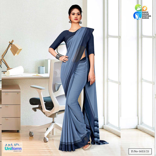 Gray Premium Georgette Plain Border Housekeeping Uniform Sarees For BMC Staff