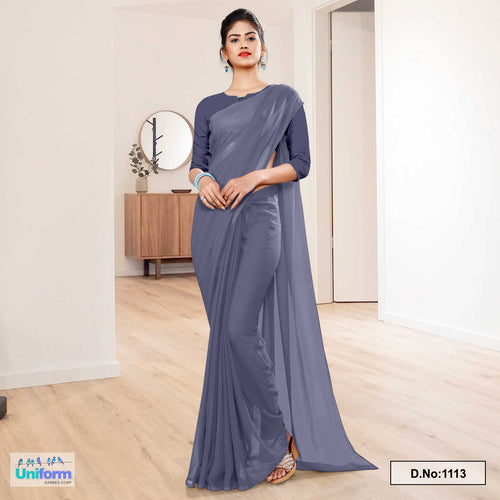 Gray Shade Soft Georgette Plain Uniform Sarees For Church Choir
