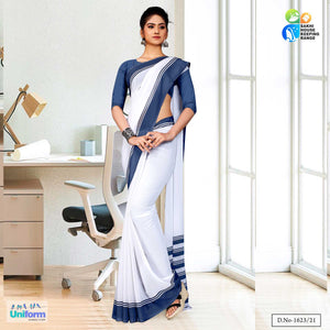 Gray White Premium Georgette Mother Teresa Hospital Uniform Sarees For Housekeeping Staff