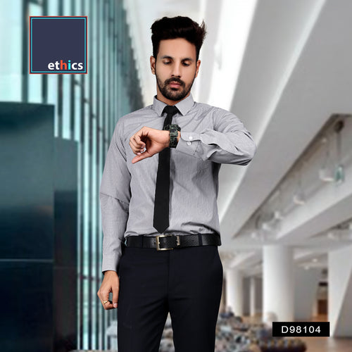 Grey Stripes Men's Cotton Formal Uniform Shirt Unstitched Fabrics