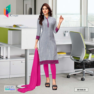 Gray and Pink Women's Premium Silk Crepe Small Print Vintage Staff Uniform Salwar Kameez