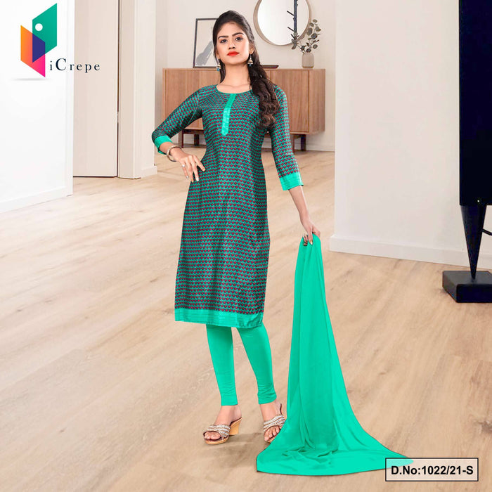Green Border Small Print Premium Italian Silk Crepe Salwar Kameez For Hospital Uniform Sarees