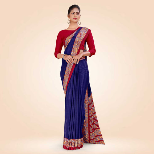 Dark Blue and Navy Blue Women's Premium Italian Silk Plain Gaala Border Industrial Workers Uniform Saree