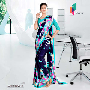 Blue  Office  Uniform Saree