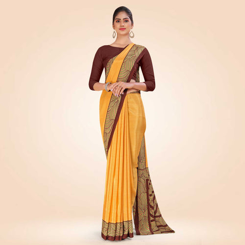 Mehandi and Brown Women's Premium Italian Silk Plain Gaala Border Nurses Uniform Saree