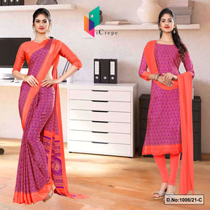 Wine Pink Women's Premium Italian Silk Small Butty Uniform Sarees Salwar Combo For Hotel Uniform