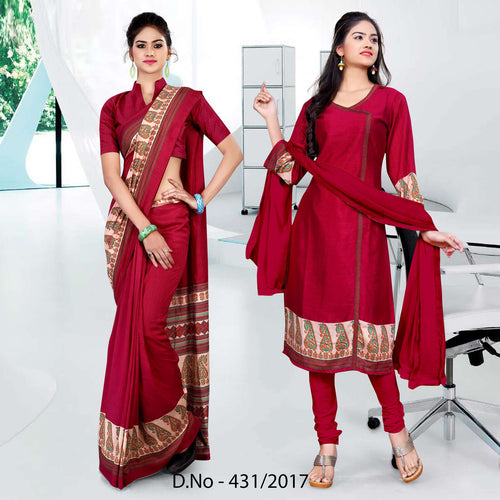 Maroon Women's Premium Silk Georgette Eyecatchers Staff Uniform Sarees Salwar Combo