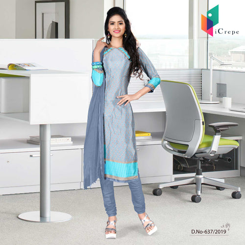 Blue And Blue Women's Premium Italian Crepe Silk Simple Uniform Salwar Kameez