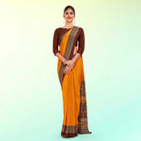 Mustard and Brown Women's Premium Italian Silk Plain Gaala Border Annual Function Uniform Saree