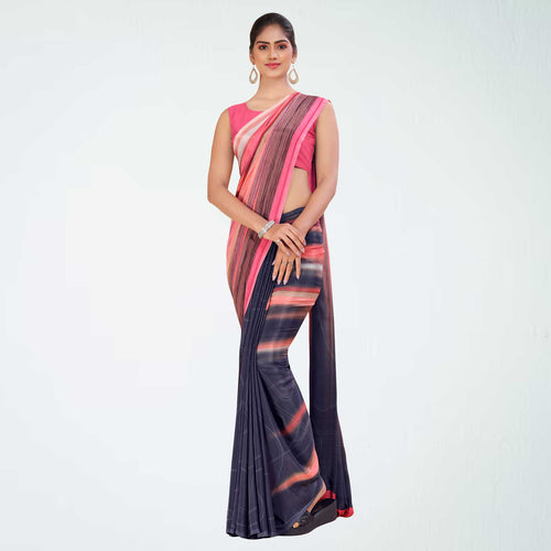 Light Grey and Tomato Red Women's Premium Italian Silk Digital Print Hospital Uniform Sarees With Blouse Piece